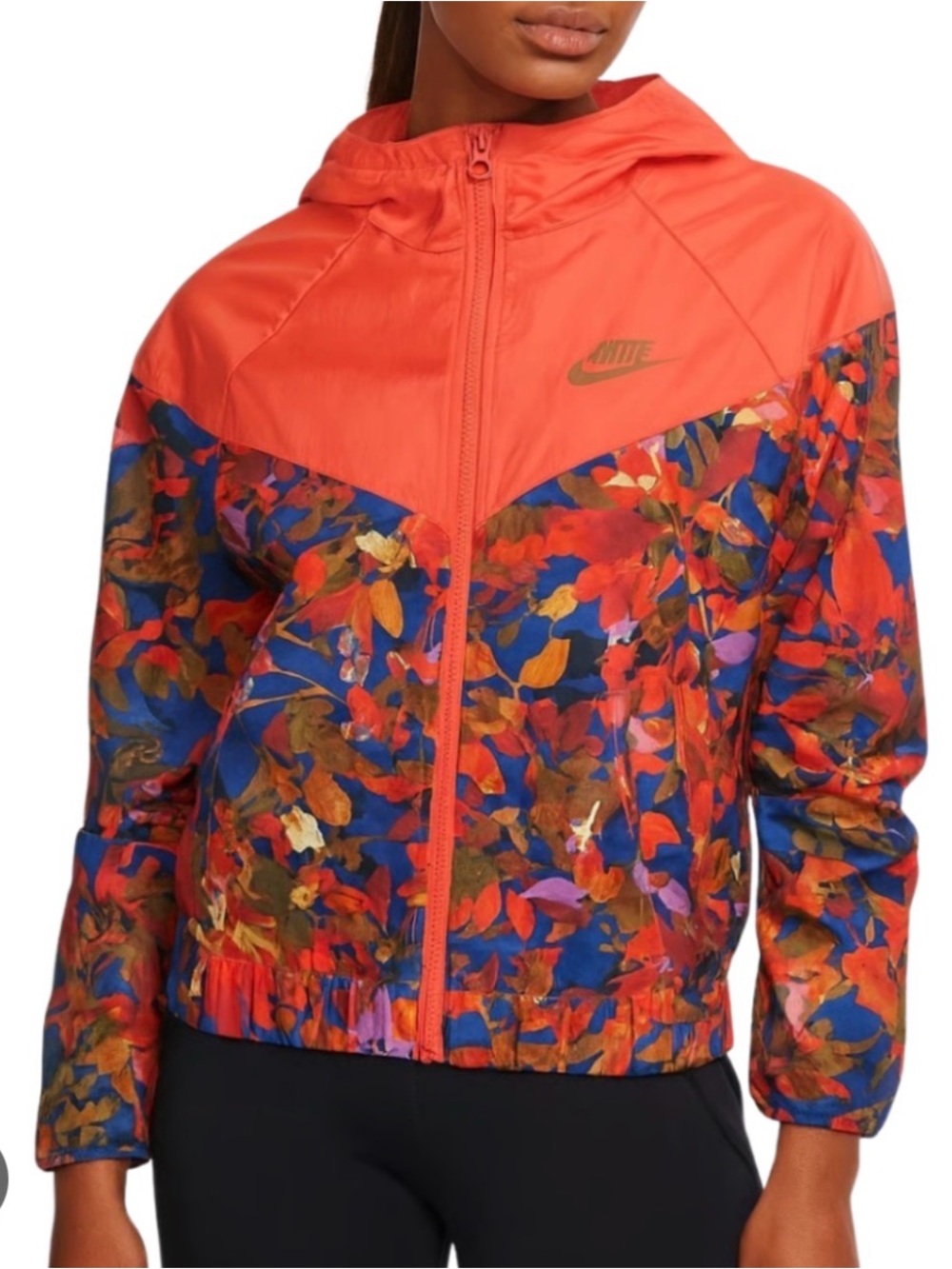 Nike Windrunner Floral Hooded Windbreaker Jacket Coral Multi Youth XL Or Women M